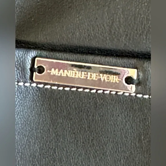 Maniere de Voir Black Faux Leather White Contrast Stitching Size 6 Pants Cargo - Picture 5 of 9